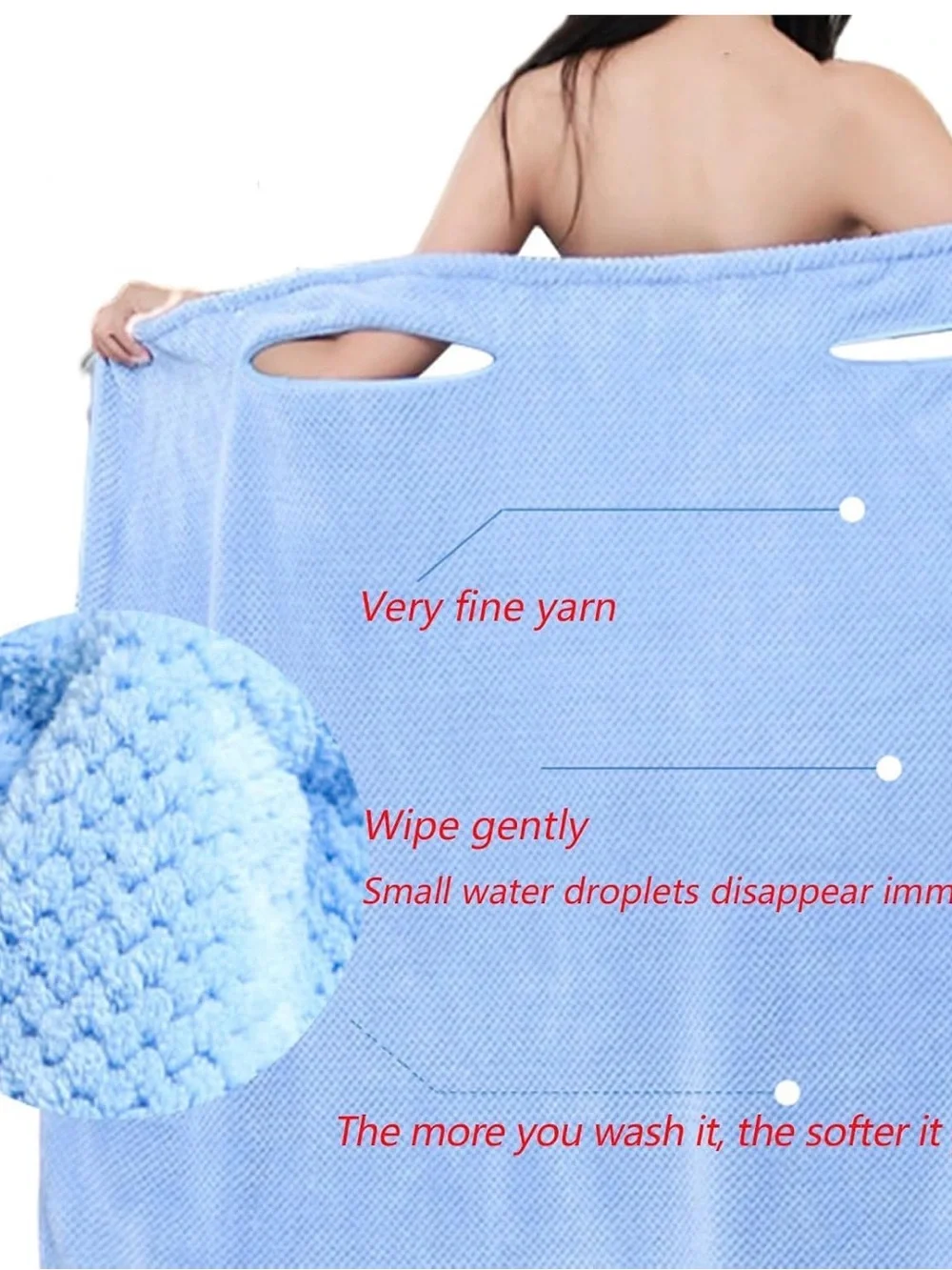 light blue, pink fleece wearable bath towel wrap with a daisy pocket
